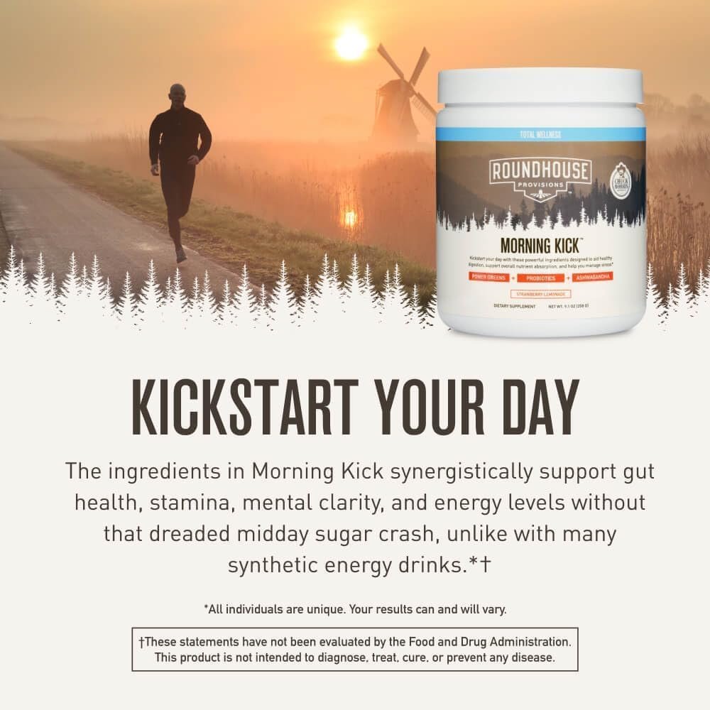 Morning Kick, Zero Sugar Greens Superfood Powder Supplement with Ashwaganda-30 Servings (Strawberry Lemonade) by Chuck Norris